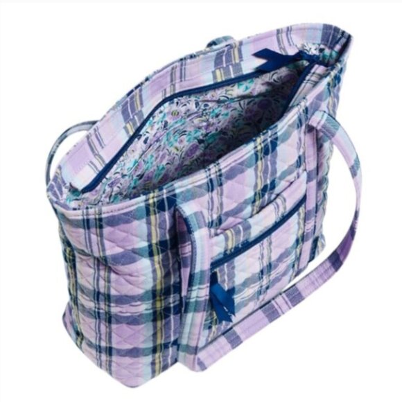 Vera Bradley Vera Tote Quilted Handbag Weekender Amethyst Plaid Travel NWT - Picture 8 of 9